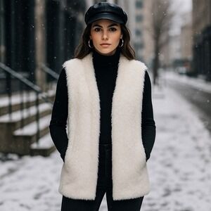 Y2K Collection by Bernardo White Faux Fur Shearling Vest Teddy Style Sz M